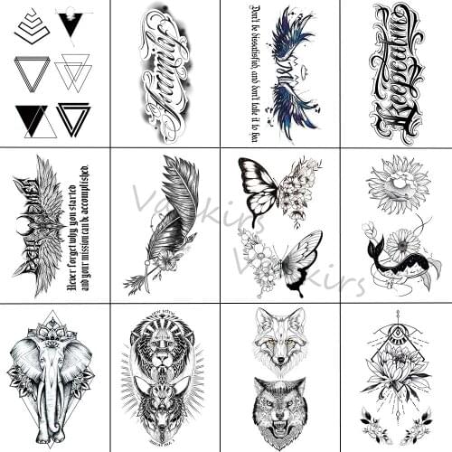 Butterfly Temporary Tattoos For Women Adults Realistic Angel Wings Elephant Fox Wolf Fake Tattoo Sticker Arm Leg Tatoos Tribal