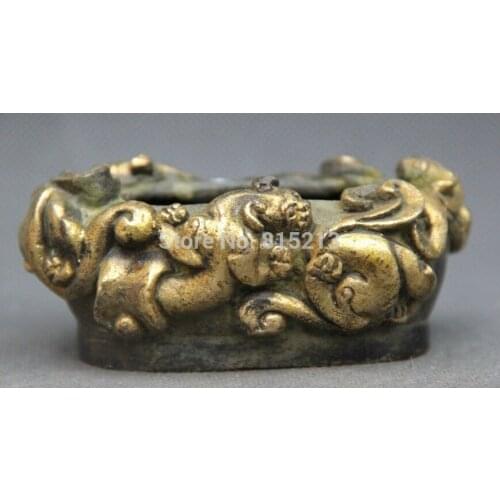 Bi0011651 Chinese Dynasty Unicorn Bronze Gild Pi Xiu Beast ashtray tobacco jar Statue
