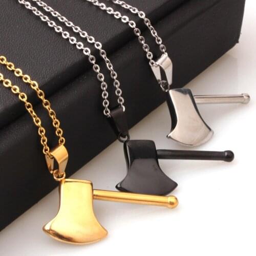 Top Design Stainless Steel Silver Color/Gold/Black Axe Hatchet Shape Mens Womens Pendant Necklace Free Cross Chain Jewelry 24"