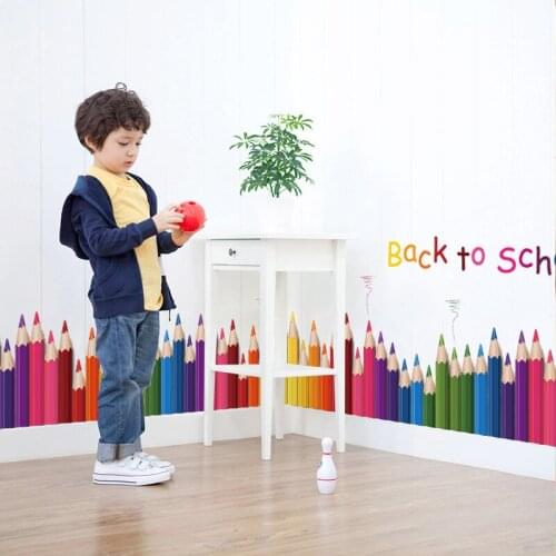 Color Pencil wall sticker PVC Material skirting board wall decal for Childrens room kindergarten wall decoration sticker