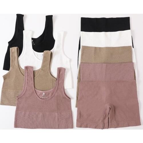 Women Bra And Panty Set Summer Camis Tops Hip Push Up Workout Shorts Active Bra Crop Top Lingerie Female Seamless Underwear Set