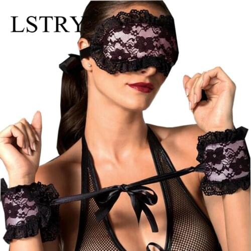 2021 Exotic Apparel Sexy Lingerie Hot Lace Mask Blindfolded Patch + Sex Handcuffs For Couple Erotic Lingerie For Women