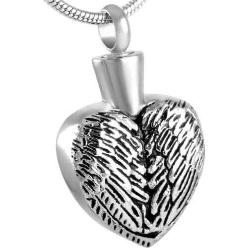 IJD8558 Stainless steel Cremation Urn Ashes necklace Men Women charm pendants,Feather of heart Ash Jewelry Wholesale