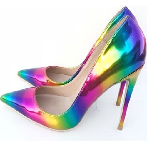 Rainbow color printing pointed toe high-heeled exquisite elegant shoes 12cm high heel ladies party shoes QP006 CHENSIR9