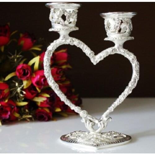 Exquisite Silver Plated Heart Candle Holder Christianity Metal Candelabra Candle Stands For Wedding Decoration Party Favors