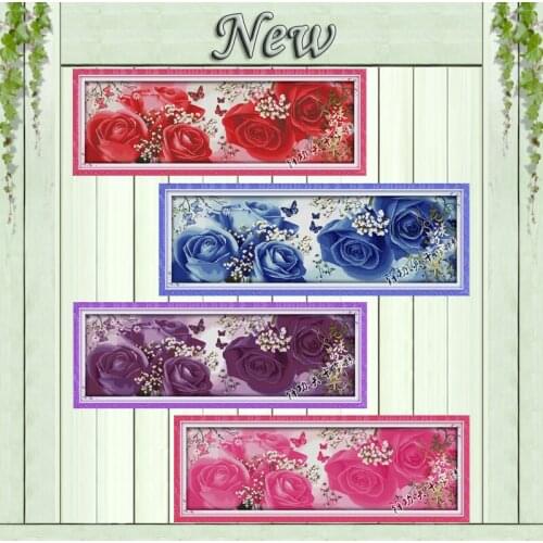 Rose flowers scenery decor painting counted printed on canvas DMC 11CT 14CT Chinese Cross Stitch kits embroidery needlework Sets