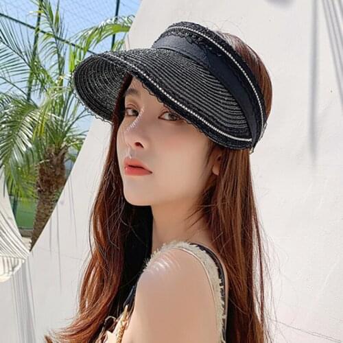 Fashion Female Visor Caps Summer Cap Bright Diamond Lace Casual Shade Hat Empty Top Hat Beach Womans Sun Hats