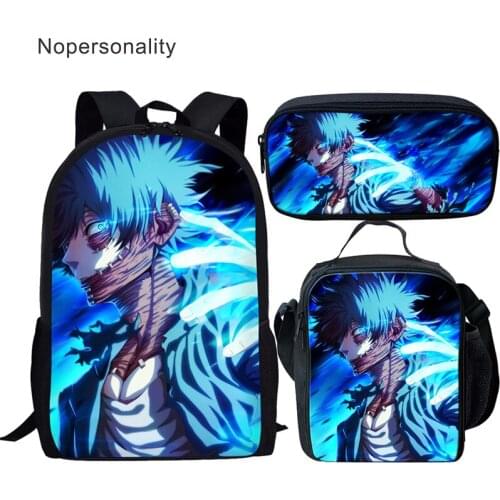 Nopersonality Polyester Student Durable Back Bag Set My Hero Academia Cartoon Boy 3D Backpack with Zipper for Child 16inch