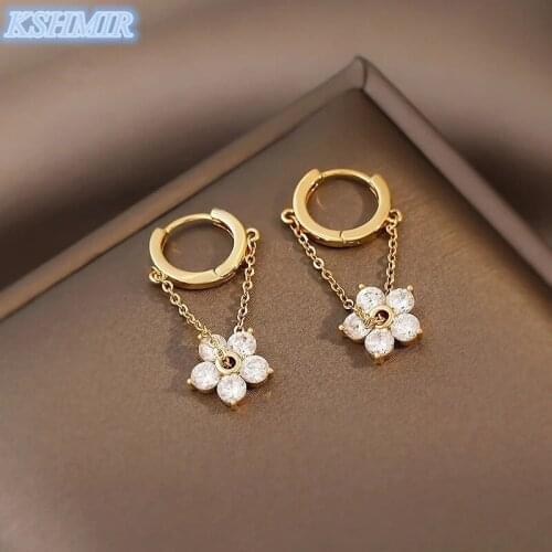 Korean Fashion Design Feeling Zircon Flower Pendant Earrings For Woman 2021 Elegant Girl Luxury Jewelry Wedding Unusual Earrings