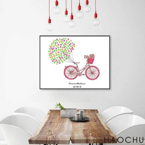 Creative DIY Love Canvas Painting Wedding Fingerprint Signature Bike Marriage Guest Book As Sweet Gift Party Supplies Home Decor