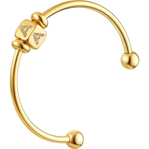 Copper Cubic Zirconia 26 Alphabet Letter Bracelets A-Z Adjustable Spacer Beads Cuff Bangle Bracelets for Women DIY Jewelry Gift