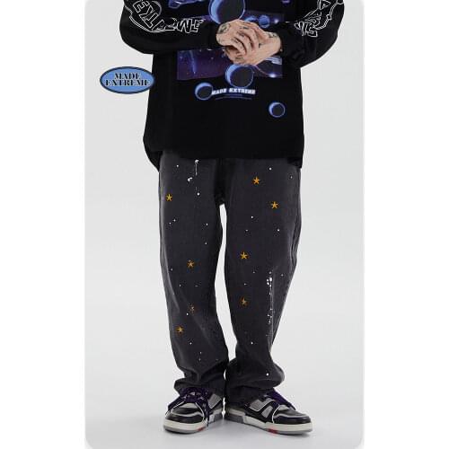 MADEEXTREME Harajuku streetwear star Embroidery baggy jeans hip hop biker jeans for men cargo jeans fashion goth clothes Z70