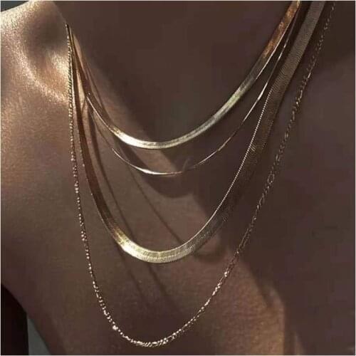 HaHaGirl Fashion Unisex Chunky Snake Chain Women Necklace Choker Stainless Steel Gold Color Chain Necklace For Women New Jewelry