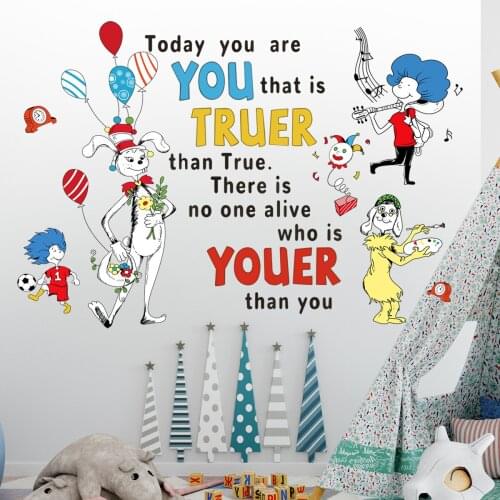 Cartoon English Animal Wall Sticker for Kids Room Home Decor Living Room Bedroom Funny Wall Decals Room Background Posters