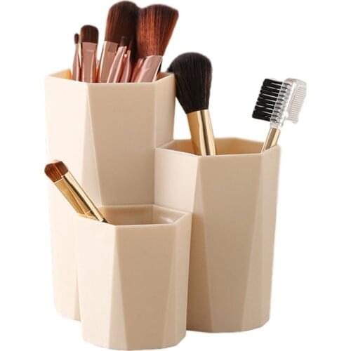 3 Lattices Makeup Brush Storage Box Desktop Organizer Dressing Table Bathroom Storage Eyebrow Pencil Beauty Egg Organizer Holder