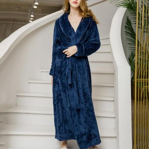 2020 New Winter Fashion Women Solid Color Thicken Plush Long Sleeve Bathrobe Sleepwear Women Lady Robes