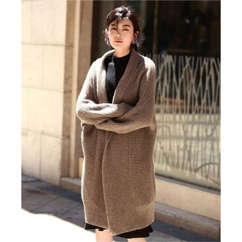 Spring and autumn new cashmere sweater womens medium and long thickened knitted cardigan lazy wind loose large sweater coat