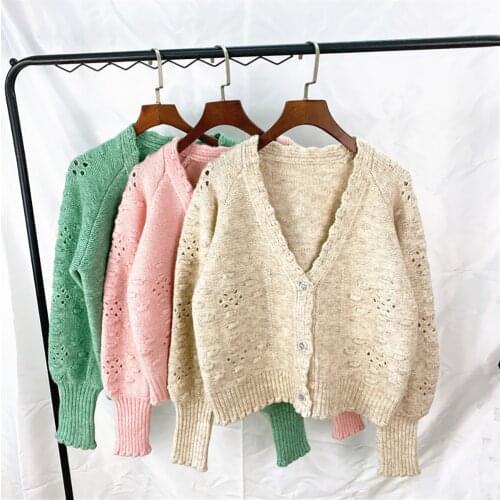Autumn Winter 2021 New Jacquard Jacket Knitted Hollow Cardigan Loose And Versatile Jacket Sweater