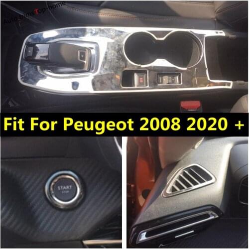 Yimaautotrims Shift Gear / Start Stop Engine Button / Air AC Outlet Vent Stainless Steel Cover Trim For Peugeot 2008 2020 2021