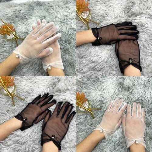 Transparent Mesh Gloves Full Finger Mittens Elegant White Lace Gloves Tulle Women Summer Driving Sunscreen Thin Gloves