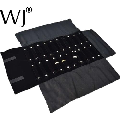 Portable Rings Retail Organizer Travel Jewelry Roll Bag Ring Jewellery Display Stand Holder Package Storage Carrier Black Velvet