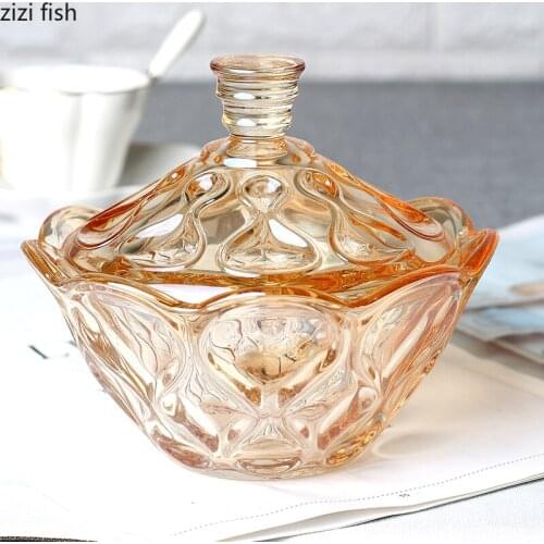 Crystal Glass Candy Jar Decorative Utensils with Cover Transparent Storage Tank Snack Tray Home Food Organize Box Storage Bottle