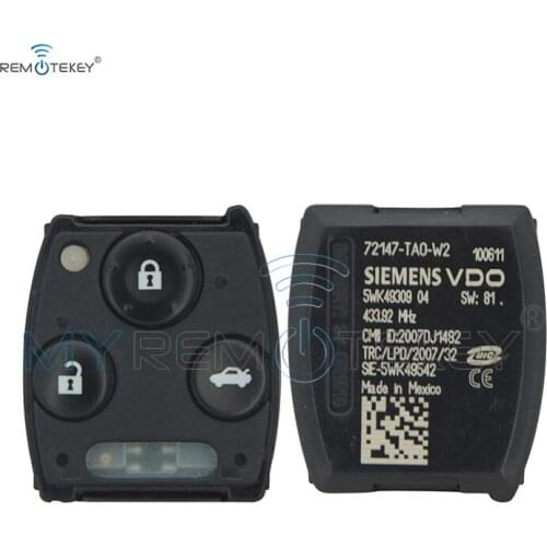 Remtekey VDO 72147-TAO-W2 remote sender for Honda Accord 3 button 433.92Mhz 2008 2009 2010