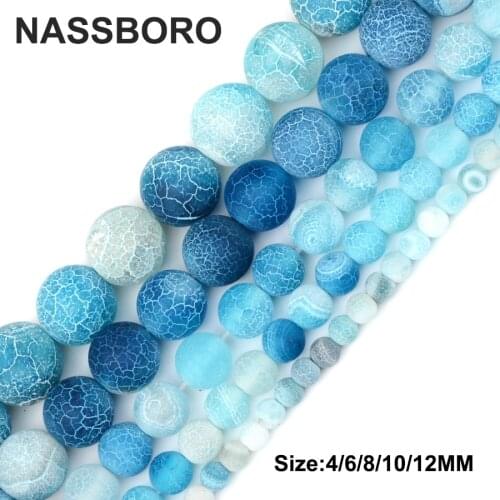 Blue Weathered Beads Natural Stone Round Loose Beads For Jewelry Making Bracelet Necklace DIY Size 4/6/8/10/12MM NASSBORO