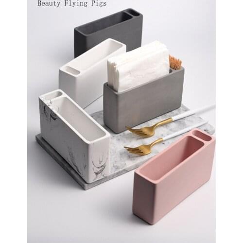 Nordic wind ins cement tissue box dining table paper towel rack storage box toothpick box creative restaurant square tissue box