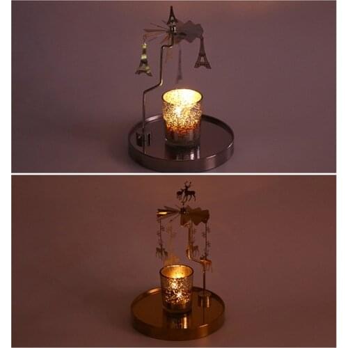 Snowflake Deer Fairy Rotating Candlestick Tealight Candle Holder Tray Romantic GXMA