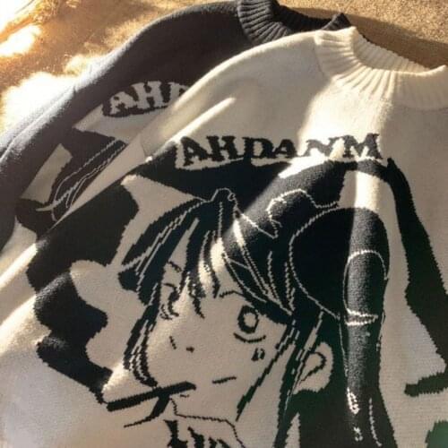 Woman sweaters Autumn Winter Harajuku Anime Knitting Sleeve Sweater Casual Long Women y2k Printed Sweater Loose Pullover Gothic