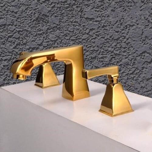 High end bathroom bathtub faucet extended hot and cold all copper cylinder side three piece set of three hole faucet flower