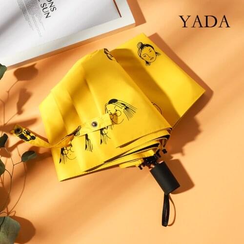YADA new Fashion Cartoon Cool girl Head 3-Folding Umbrella Women UV Rainproof Umbrella Parasol Rain Sun Light Umbrellas YD200185