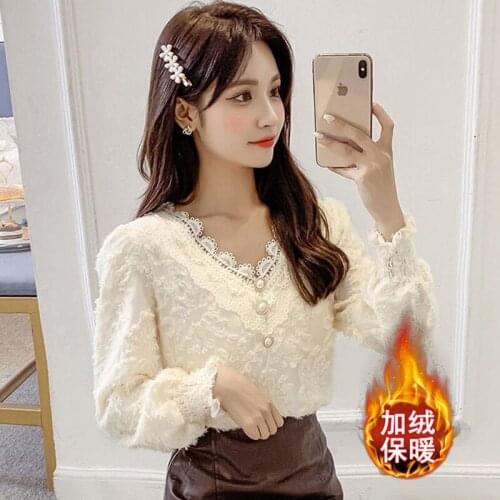 2021 New Women Elegant Flower Lace Hollow Out Shirts Female Long Sleeve Solid Shirts Spring Autumn Fashion Ladies Clothes H1239