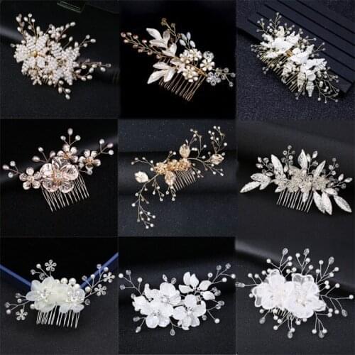 Women Bridal Crystal Pealrs Hair Combs Wedding Hair Clips Comb Accessories Jewelry Handmade Women Hair Ornaments Headpieces