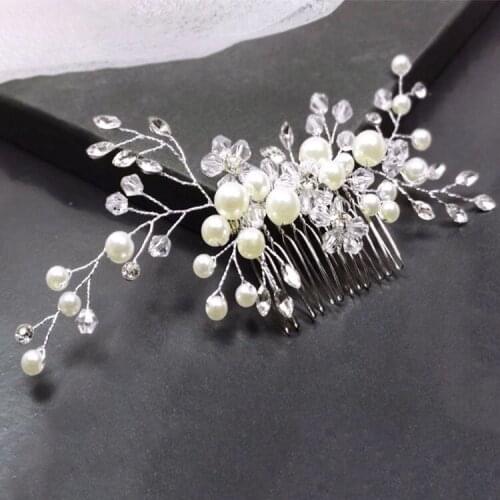 Women Handmade Silver Austrian Crystals Rhinestones Flower Leaf Wedding Hair Clip Barrettes Bridal Headpiece Hair accessories