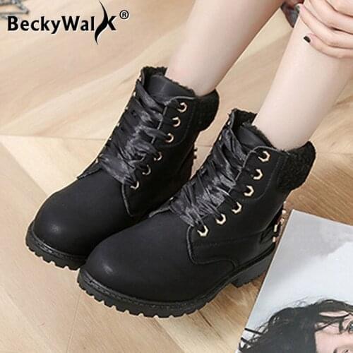 Women Snow Boots Warm Ankle Boots Fashion Martin Boots Women Winter Shoes with Rivets Lace-up Waterproof Size 36-43 WSH3716