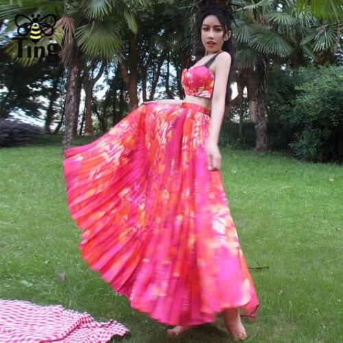 Tingfly Summer Bohemian Crop Tops & Pleated Skirts Boho Street Chi Women 2 Pieces Sets Casual Tropical Print Outfits Women Sets