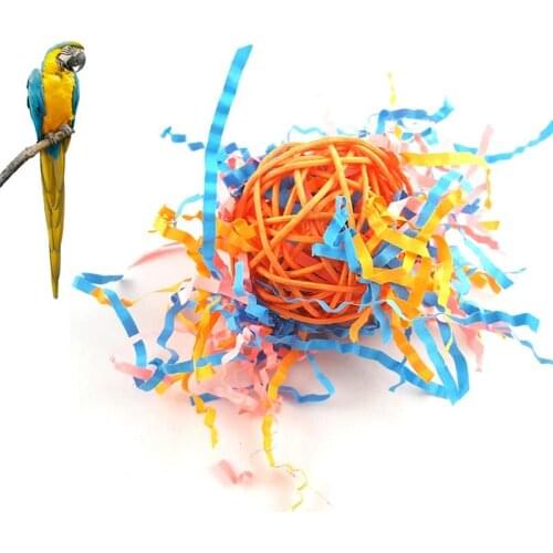 1 Pcs Bird Chewing Toy Natural Rattan Paper Ball Parrot Bite Toy Creative Parakeet Cage Hanging Shredder Foraging Toys Supplies
