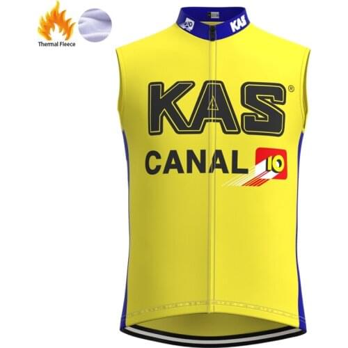 1988 Racing KAS Team Man Retro Yellow Cycling Jersey Fleece winter sleeveless Clothing Bike Jersey maillot ciclismo hombre