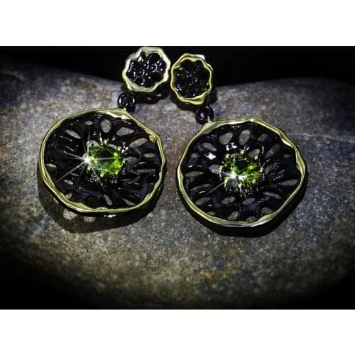 2020 Bohemia Vintage Tungsten Drops Dangle Earrings for Women Green Zircon Crystal Ethnic Earrings Wedding Party Ear Jewelry
