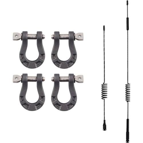 4Pcs Metal Bumper D-Ring Tow Hook& 2pcs 1 :10 Scale RC Crawler 11.4Inch and 6.3Inch Metal Antenna