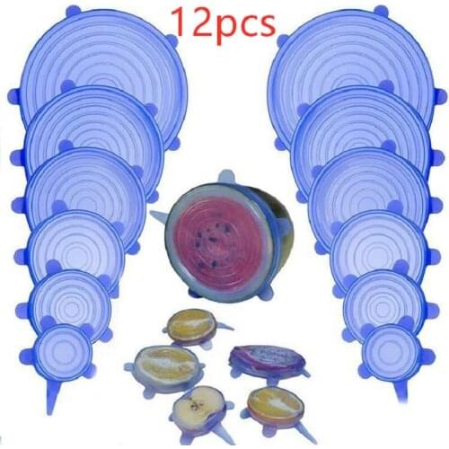 6/12Pcs Stretchable Silicone Lids Reusable Universal Food lids Cover Kitchen Reusable Washable Silicone Food Wrap Lid
