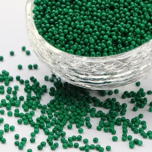 Jewelry Beads Opaque Colours Baking Varnish 11/0 Glass Seed Spacer Beads, Green, 2x1.5mm, Hole: 0.3mm for DIY Jewelry Making