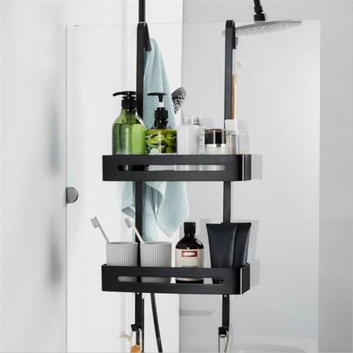 Black Simple Shower Room Shelf Bathroom Bathroom Space Aluminum 2-layer Wall Hanging Basket Free Punch Toilet Storage Basket New