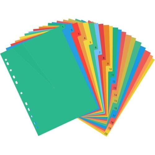 20 Pages A4 Colorful Index Page Classified Lables Plastic Tab Dividers Color Index Page Category Page (Color Printed Number)