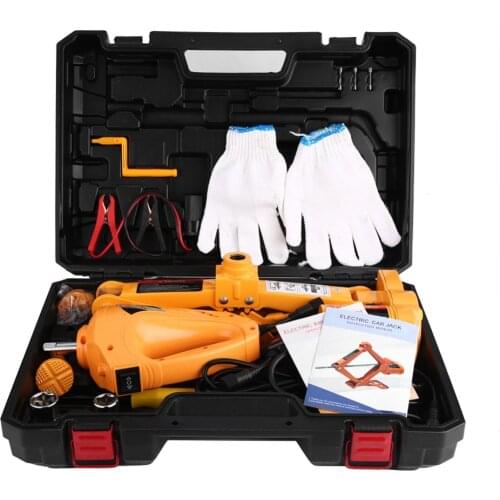 DC 12V 3Ton Automotive Electric Lifting Jack Car SUV Emergency Tool w/ Impact Wrench with Gloves Socket Adapter Screwdriver Kit