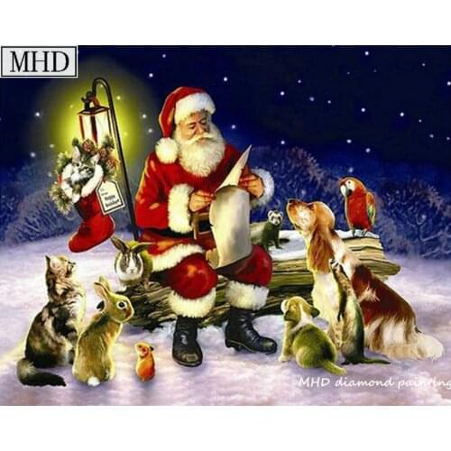 Santa Claus with Animals 5D DIY Diamond Painting Cross Stitch for Home Decor Artwork for 3D Diamond Embroidery Mosaic Kit