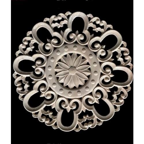 Carving Natural Wood Appliques for Furniture Cabinet Unpainted Wooden Mouldings Decal Decorative Figurines Craft 20CM 35CM 40CM