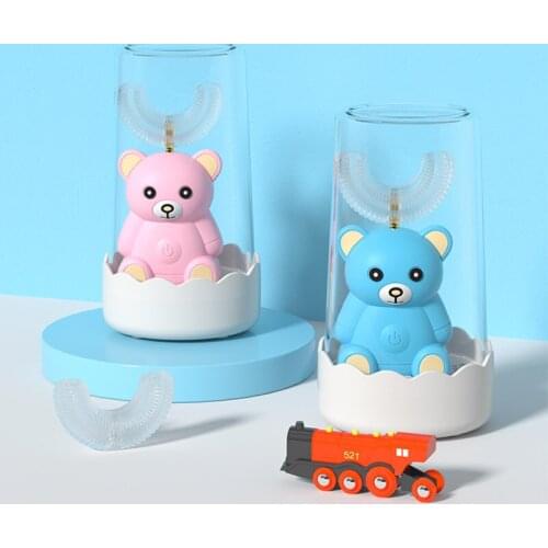 Child ChildrensU-shaped Cartoons Waterproof Safety Silicone 3 Modes Inductive Charging Electric Sonic Smart Toothbrush